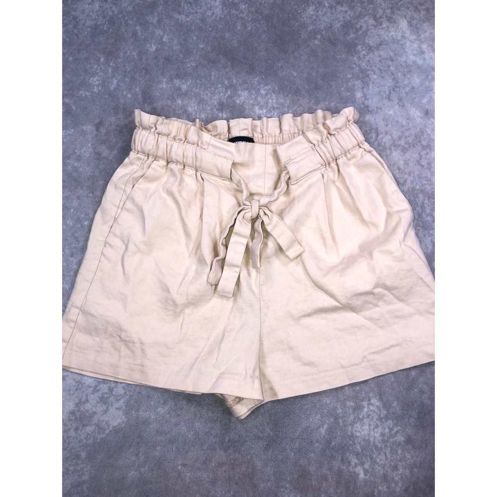 Express High Rise Shortie Linen Blend Paperbag Tie Waist Shorts Beige XS